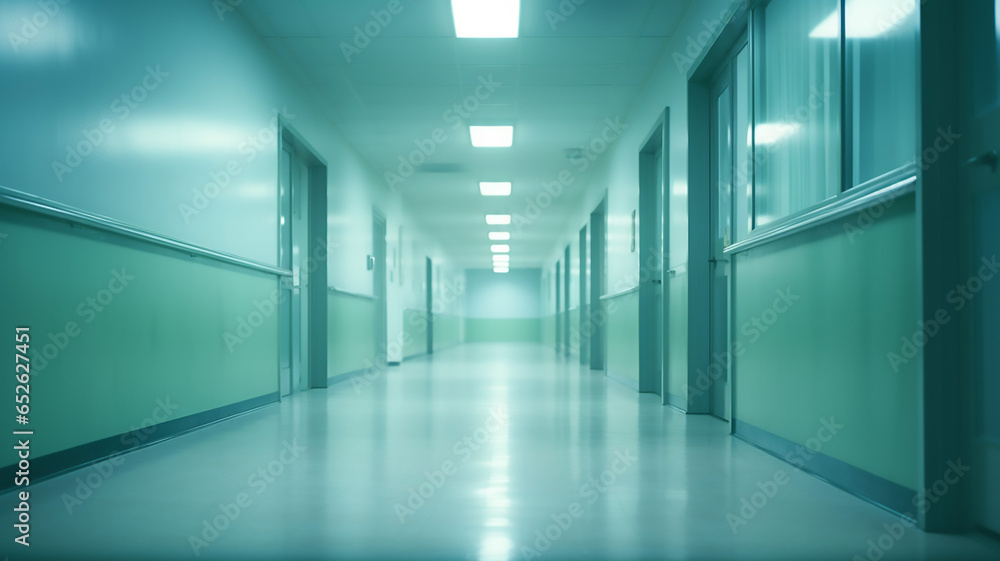 Blur Image Background of Corridor in Hospital Interior