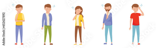 Young Man and Woman Thinking Standing with Puzzled Face and Question Mark Vector Set