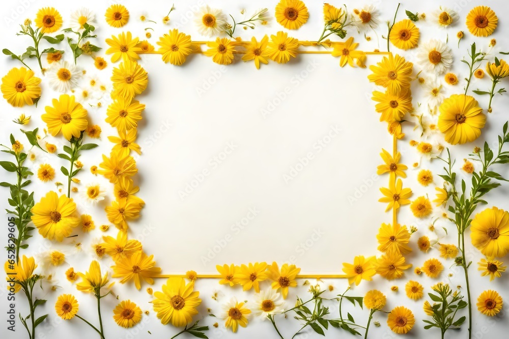 Frame of yellow flower- on white
