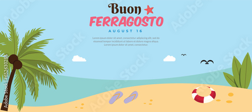Buon Ferragosto background. Italian summer festival. Vector illustration. greeting card, poster, banner, template. Italy flag. August 15. 