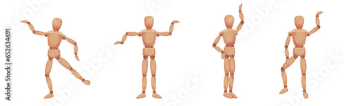 Wooden Dummy Toy and Man Statue Model with Joints Vector Set
