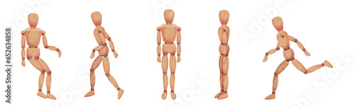 Wooden Dummy Toy and Man Statue Model with Joints Vector Set