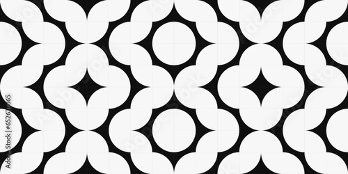 Black and white geometric ornament. Simple background consisting of circle and semicircle. Bauhaus circles style wallpaper. Modernism cover decorative illustration.