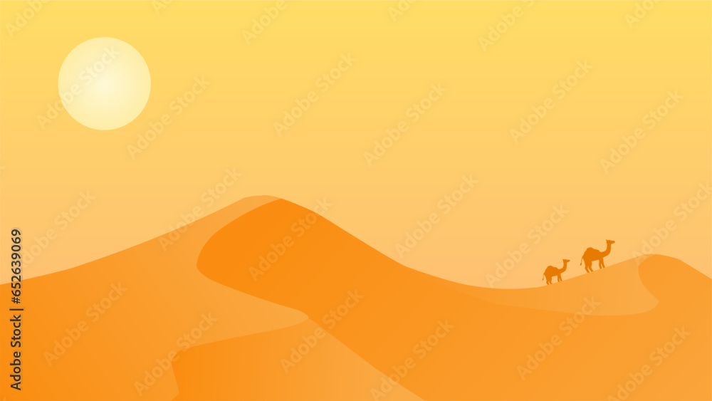 Arabian desert landscape vector illustration. Hot and dry in trade wind desert landscape. Subtropical desert landscape for background, wallpaper or landing page