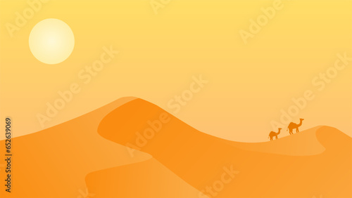Arabian desert landscape vector illustration. Hot and dry in trade wind desert landscape. Subtropical desert landscape for background, wallpaper or landing page