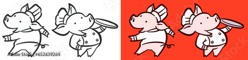 豚のコックさんのベクターイラストセット