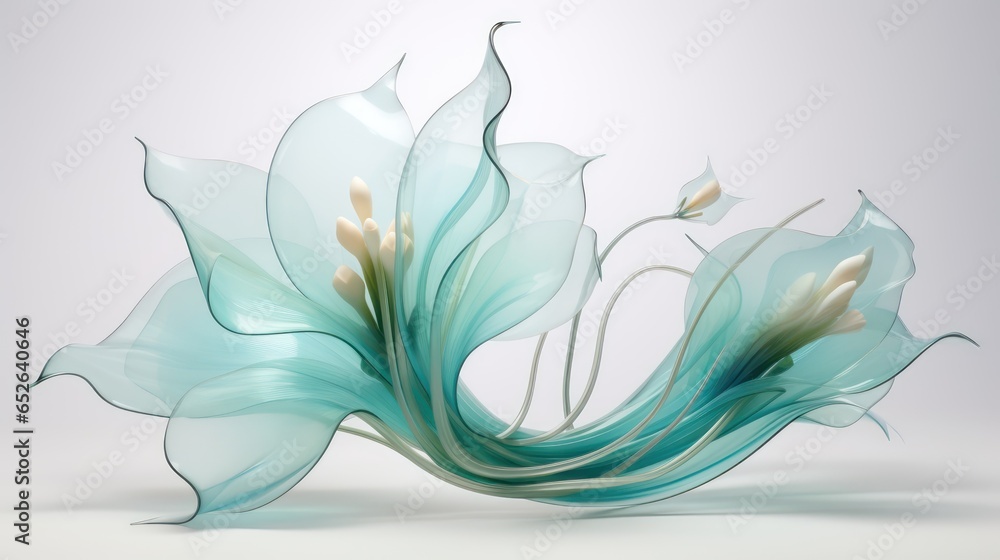 Blue and mint green abstract flower in 3d illustration concept style,flowing art abstract 