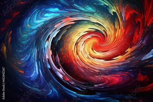 A whirlwind of multicolored chaotic twists and spirals on a pitch-black canvas, resembling a mesmerizing vortex of energy.