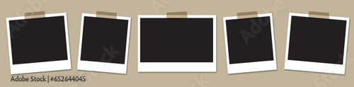 Polaroid photo frame mockup set. Realistic frames with drop shadow fixed with adhesive tape.
