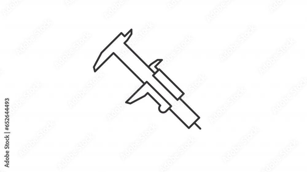 2D black thin line animation of vernier caliper, HD video with transparent background, seamless loop 4K video representing measurement instrument. 2D black thin line animation of vernier caliper, HD video with transparent background, seamless loop 4K video representing measurement instrument.