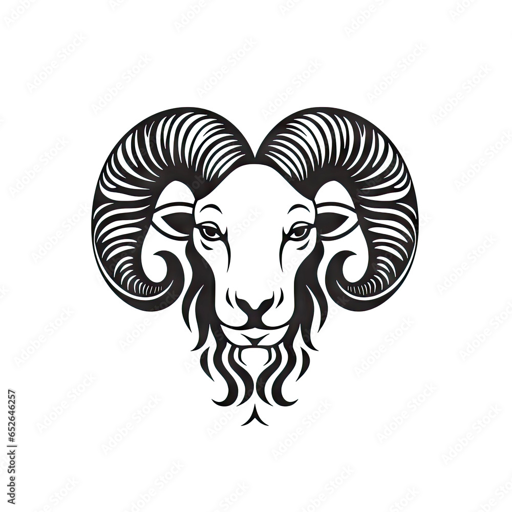 Ornate Sheep Icon, Sheep Portrait Isolated, Chinese Horoscope Minimal Ram Symbol on White Ornate Sheep Icon, Sheep Portrait Isolated, Chinese Horoscope Minimal Ram Symbol on White