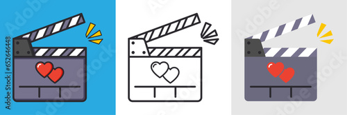 Claqueta de boda, icono de claqueta, ilustración de claqueta, ilustración plana de video, ilustración lineal de video, ilustración para video de boda