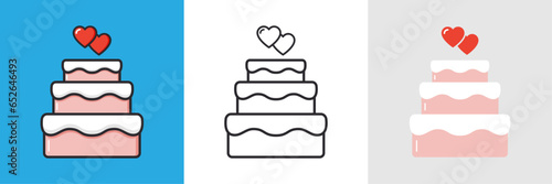 Pastel de boda, icono de pastel, ilustración de pastel, ilustración plana de pastel, ilustración lineal de pastel, ilustración para boda