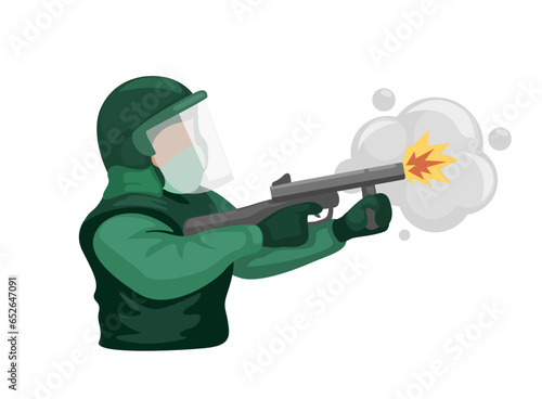 Army Shot Tear Gas Weapon Cartoon illustration Vector