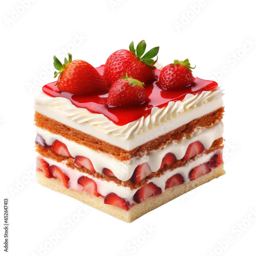 Layer strawberry cake isolated on transparent background,Transparency 