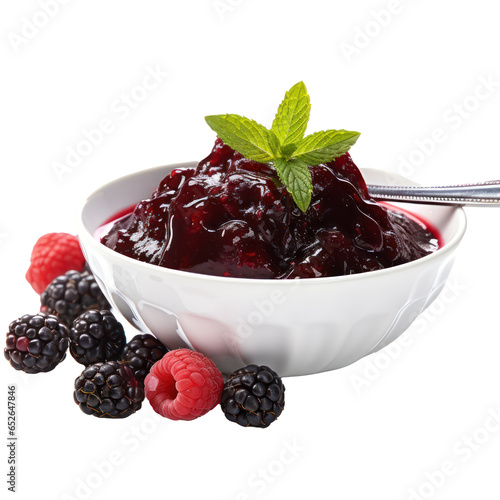 Bowl of mixed berry jam marmalade isolated on transparent background  photo