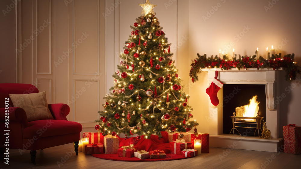 Christmas Tree with Baubles and Twinkling Lights Christmas Tree with Baubles and Twinkling Lights