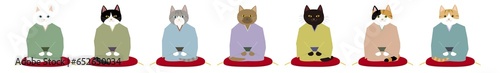 Wallpaper Mural 着物を着た7匹の猫　並んだ猫の落語家 Torontodigital.ca