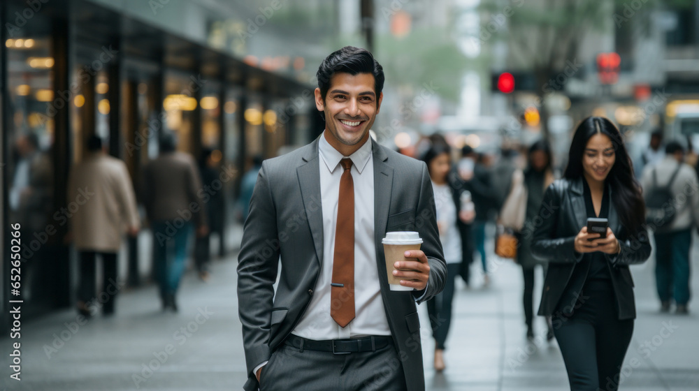Businessman walking with a take away coffee outdoors Businessman walking with a take away coffee outdoors