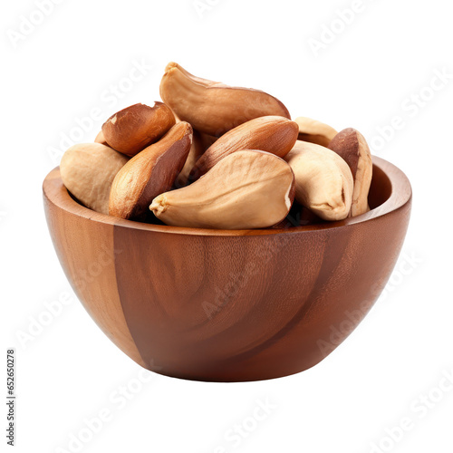 Wooden bolw of brazil nuts isolated on transparent background,Transparency 