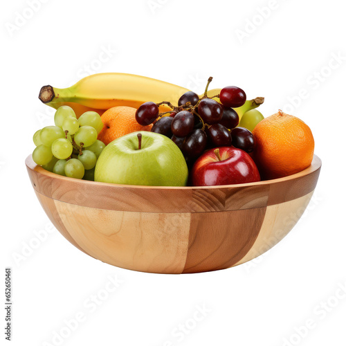 Wooden bowl of mixed fruit isolated on transparent background Transparency 