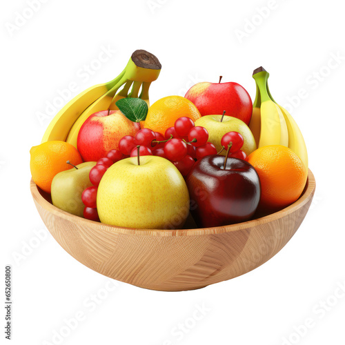 Wooden bowl of mixed fruit isolated on transparent background,Transparency 