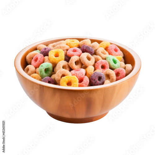 Wooden bowl of colorful cereal isolated on transparent background,Transparency 