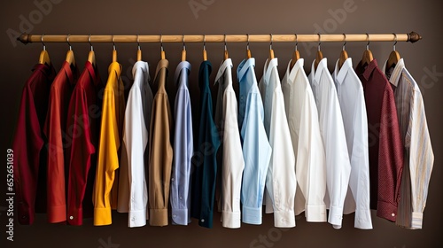 Mens Shirts Hanging on Clothes Rack. Fashionable Clothing Display on Hangers
