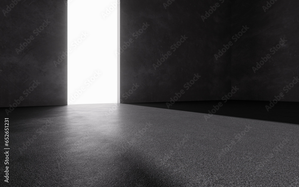 Open the door of the dark room, 3d rendering. Open the door of the dark room, 3d rendering.