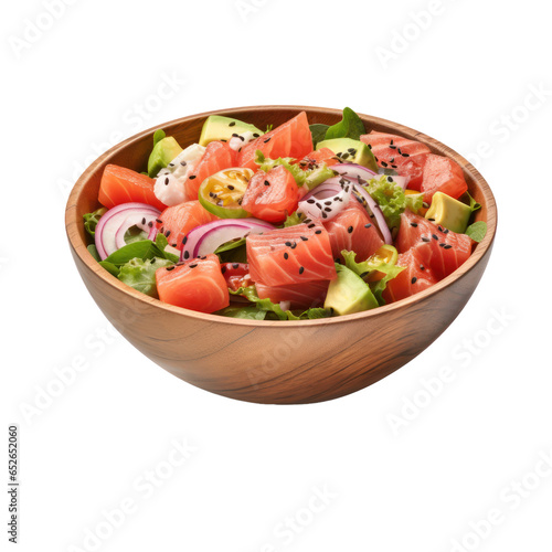 Wooden bowl of mixed poke isolated on transparent background,Transparency 