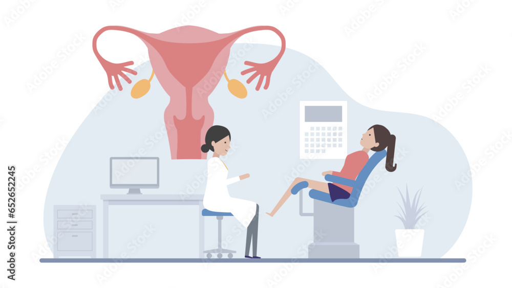 若い女性も子宮がん検診を恥ずかしがらずに受けよう!のイラスト素材 若い女性も子宮がん検診を恥ずかしがらずに受けよう!のイラスト素材