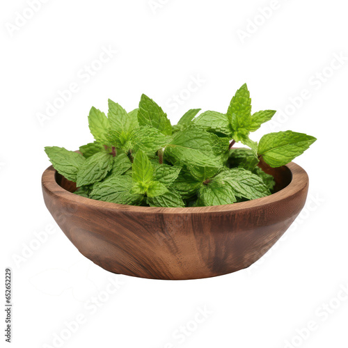 Wooden bowl of peppermints isolated on transparent background,Transparency 