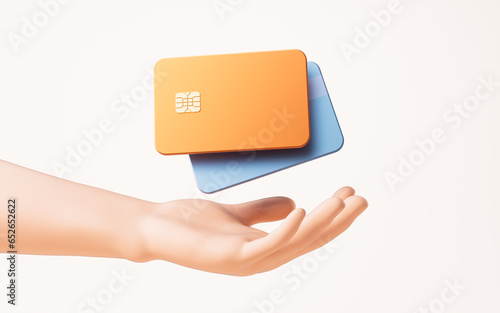 фотографія Cartoon bank card in a hand, 3d rendering.