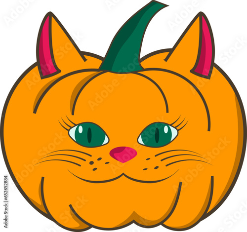 Animal character angry fat cat in shape of Halloween pumpkin