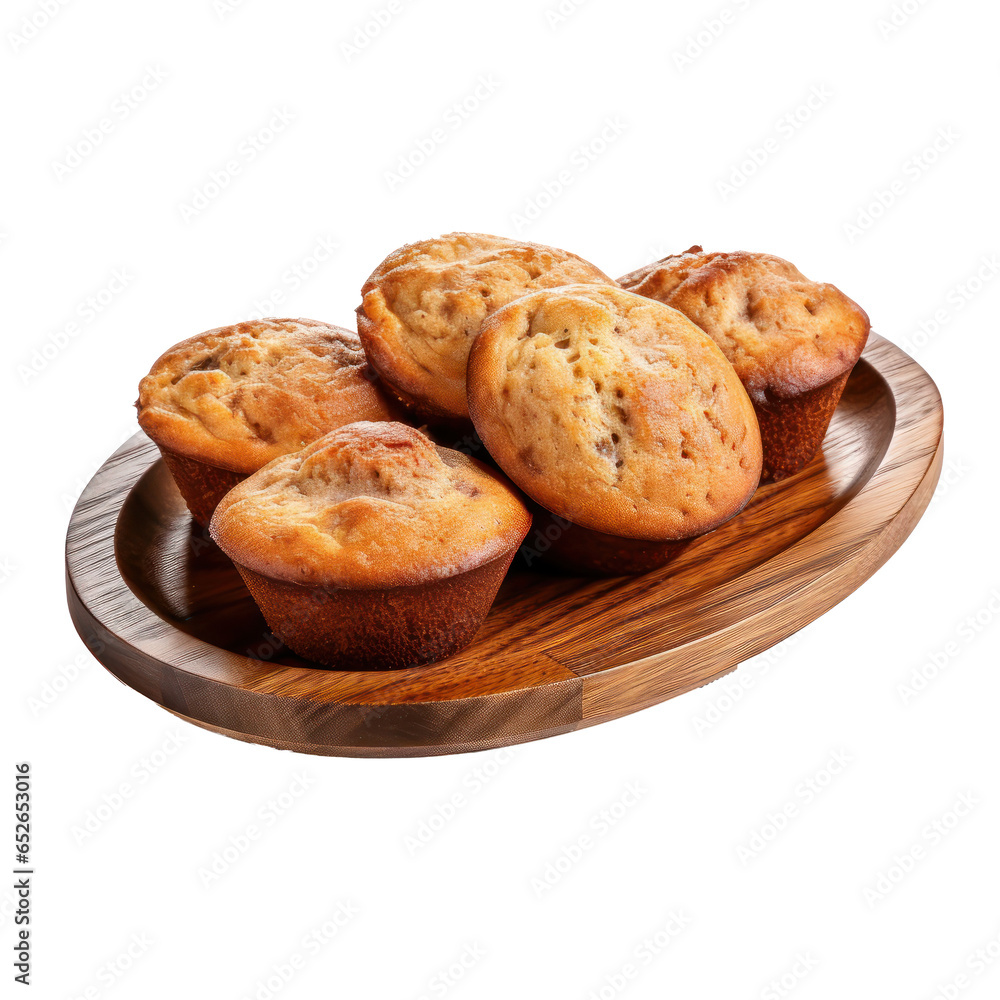 Banana cakes on wooden plate isolated on transparent background,Transparency 