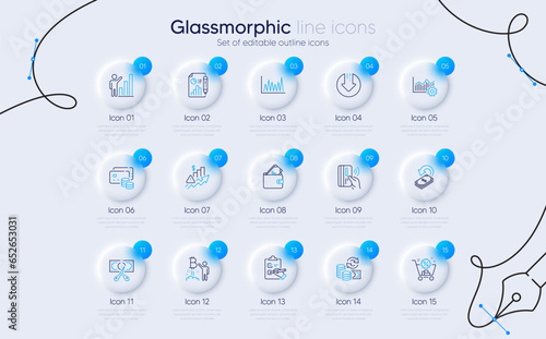 Set of Contactless payment, Cashback and Line graph line icons for web app. Change money, Rise price, Report document icons. Cut tax, Operational excellence, Checklist signs. Vector