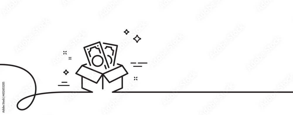 Bribe line icon. Continuous one line with curl. Money fraud crime sign. Cash box symbol. Bribe single outline ribbon. Loop curve pattern. Vector Bribe line icon. Continuous one line with curl. Money fraud crime sign. Cash box symbol. Bribe single outline ribbon. Loop curve pattern. Vector