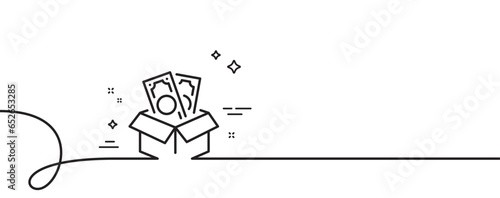 Bribe line icon. Continuous one line with curl. Money fraud crime sign. Cash box symbol. Bribe single outline ribbon. Loop curve pattern. Vector