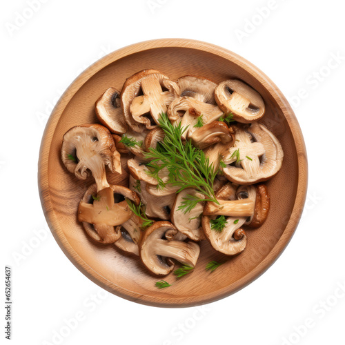 Dried mushroom on wooden plate isolated on transparent background Transparency 