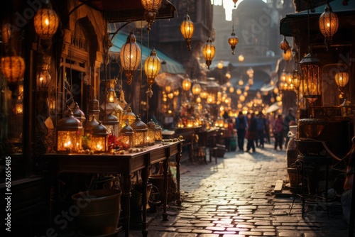  Bustling Khan El Khalili market in Cairo, Generative AI  photo