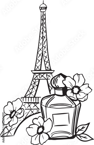 Eiffel tower vector illustration. French perfume. Sketch illustration.