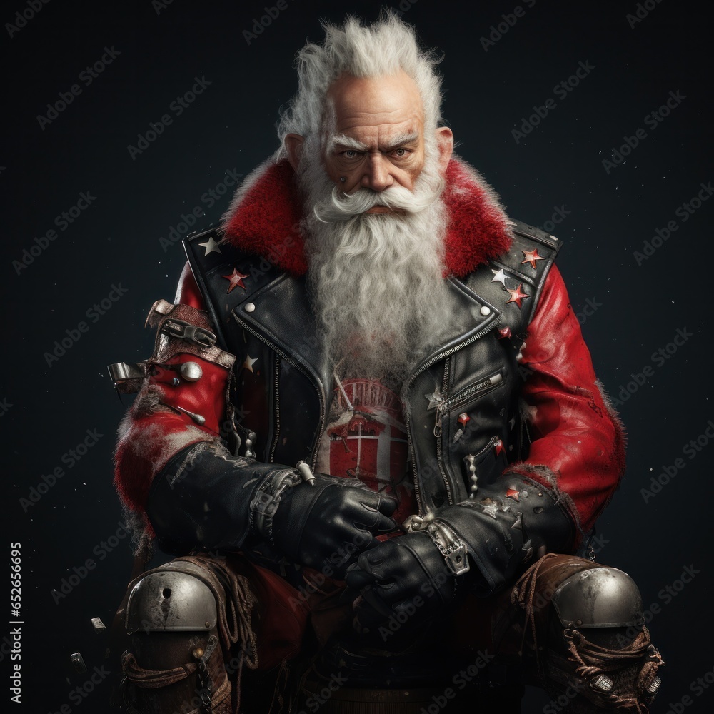 Fototapeta premium On a cold winter's night, a man wearing a red scarf and a black leather jacket, a snowman in tow, filled the room with festive cheer as he celebrated the holidays with joy and laughter