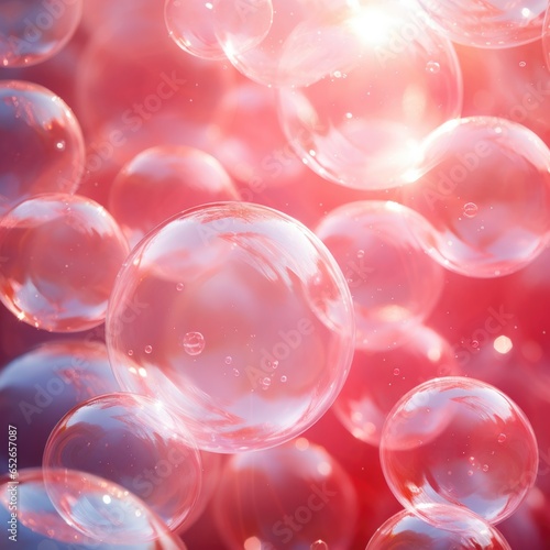 Beautiful background. a light red simple background photo with shine bright many soap bubble