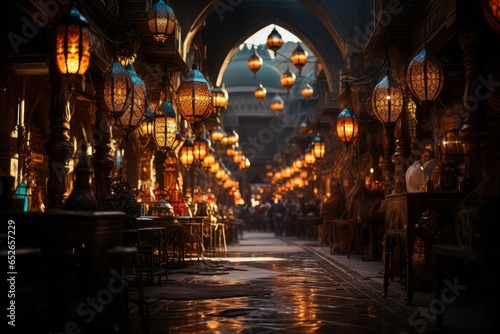  Vibrant Egyptian bazaar bustling with shoppers, Generative AI photo