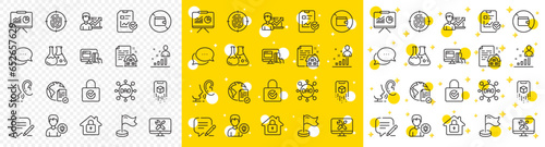 Outline Wallet, Online voting and Augmented reality line icons pack for web with Whisper, Write, Milestone line icon. Lease contract, Repair, Dots message pictogram icon. Vector
