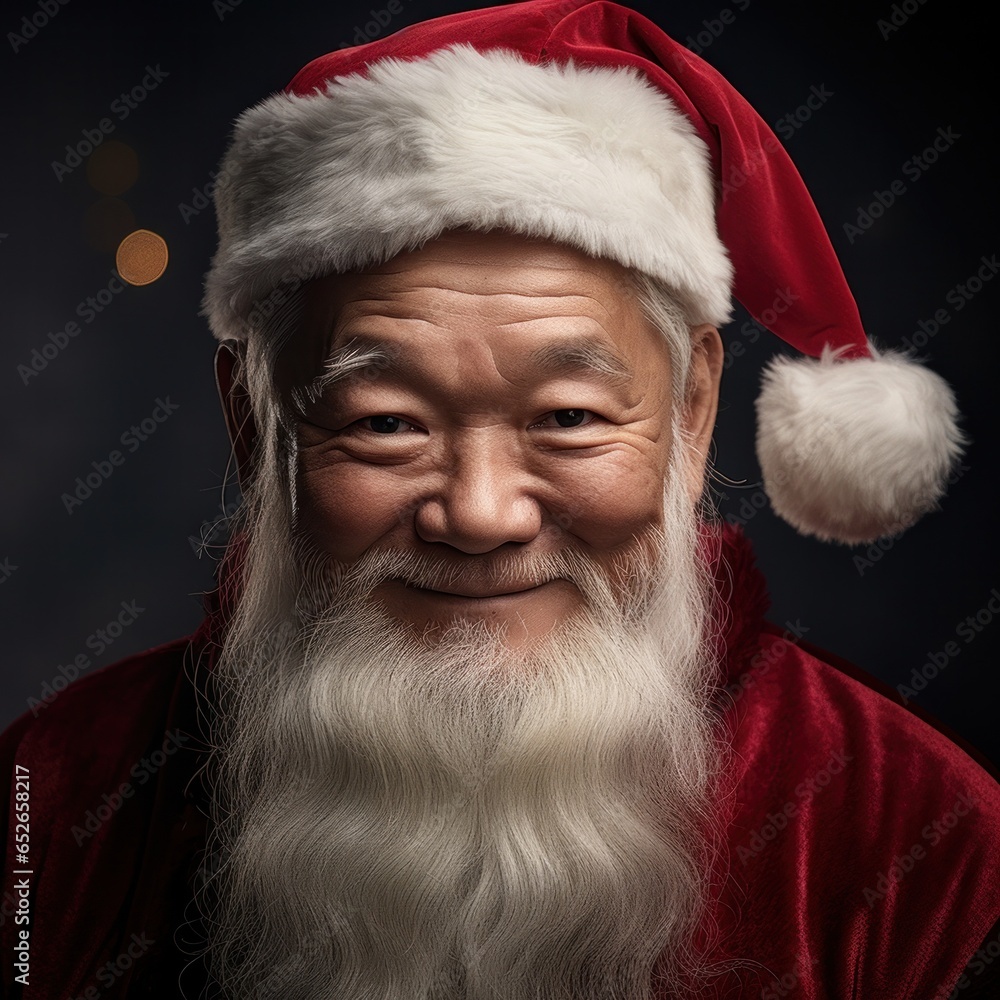 In this heartwarming portrait, a jolly old man with a thick white moustache, long red and white hat, and weathered wrinkles stands proudly, radiating the joy and anticipation of the upcoming christma In this heartwarming portrait, a jolly old man with a thick white moustache, long red and white hat, and weathered wrinkles stands proudly, radiating the joy and anticipation of the upcoming christma