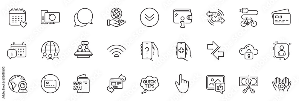 Icons pack as Card, Refresh website and Global business line icons for app include Chat message, Cursor, Employee hand outline thin icon web set. Scroll down, Electric bike. Card outline sign. Vector Icons pack as Card, Refresh website and Global business line icons for app include Chat message, Cursor, Employee hand outline thin icon web set. Scroll down, Electric bike. Card outline sign. Vector