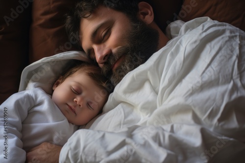 Dad puts the baby to bed, kisses him before going to bed