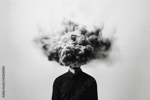 Wallpaper Mural depression concept: man with a dark cloud covering his head on a white background Torontodigital.ca