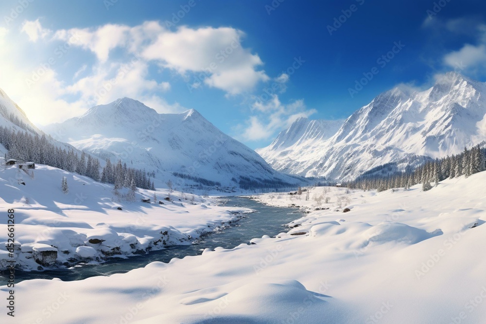Snowy HDRI panorama of the Tatra mountains in winter. Generative AI